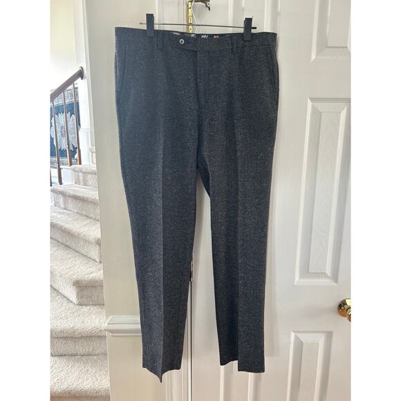 Paisley & Gray Grey Herringbone Tweed Wool Blend Slim Fit Trousers 36/30 - Picture 2 of 8